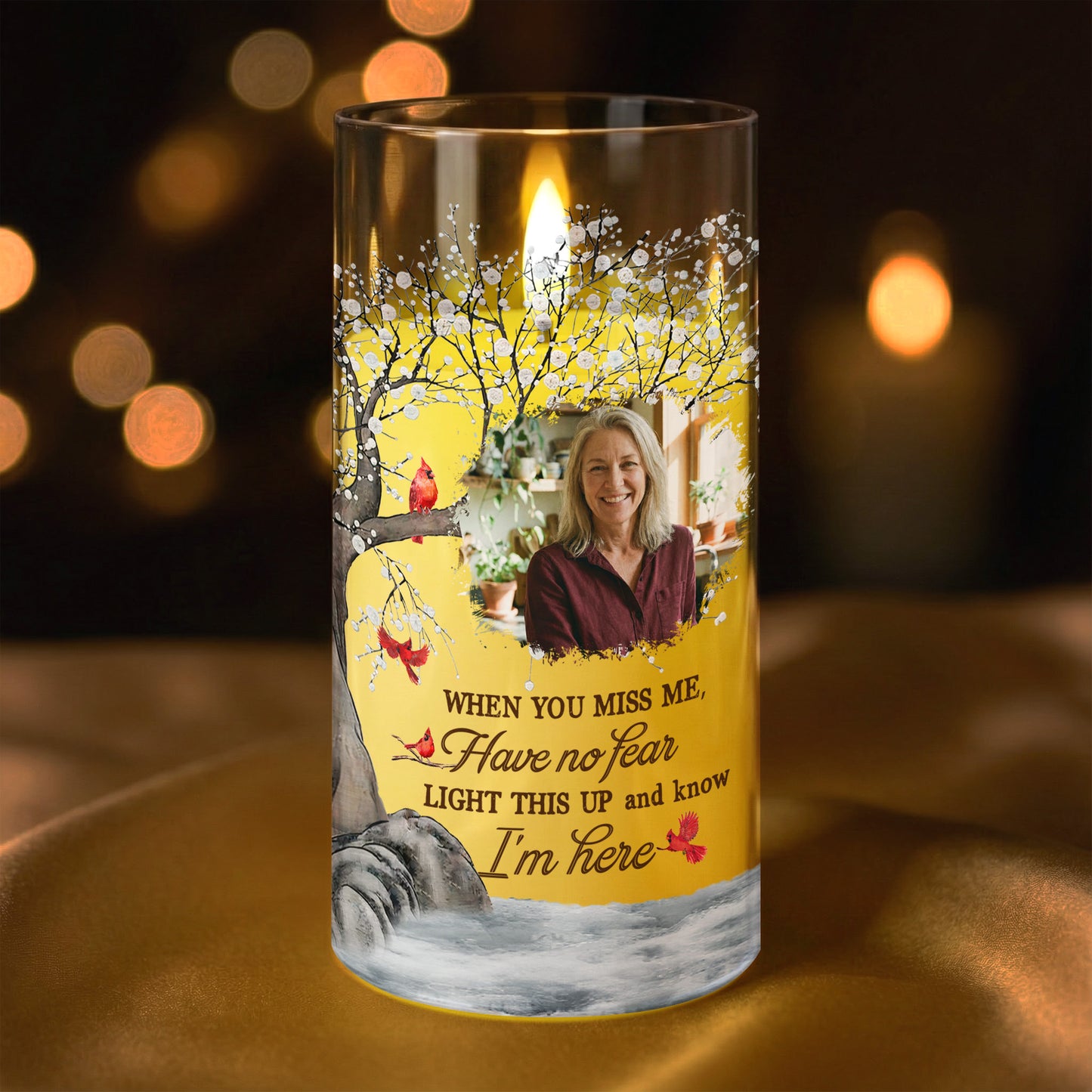 Light This Up & Know I'm Here Memorial Gift - Personalized Photo LED Candle Light