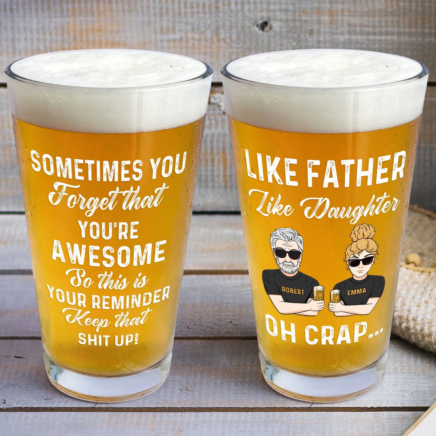 Like Father Like Daughter Oh Crap - Personalized Beer Glass