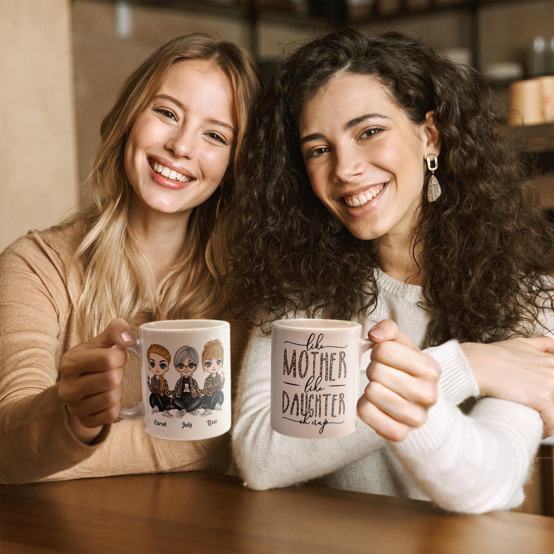 Like Mother Like Daughter Leopard Version - Personalized Mug  - Birthday Gift For Mother, Mom, Daughter - Leopard Chibi Girls