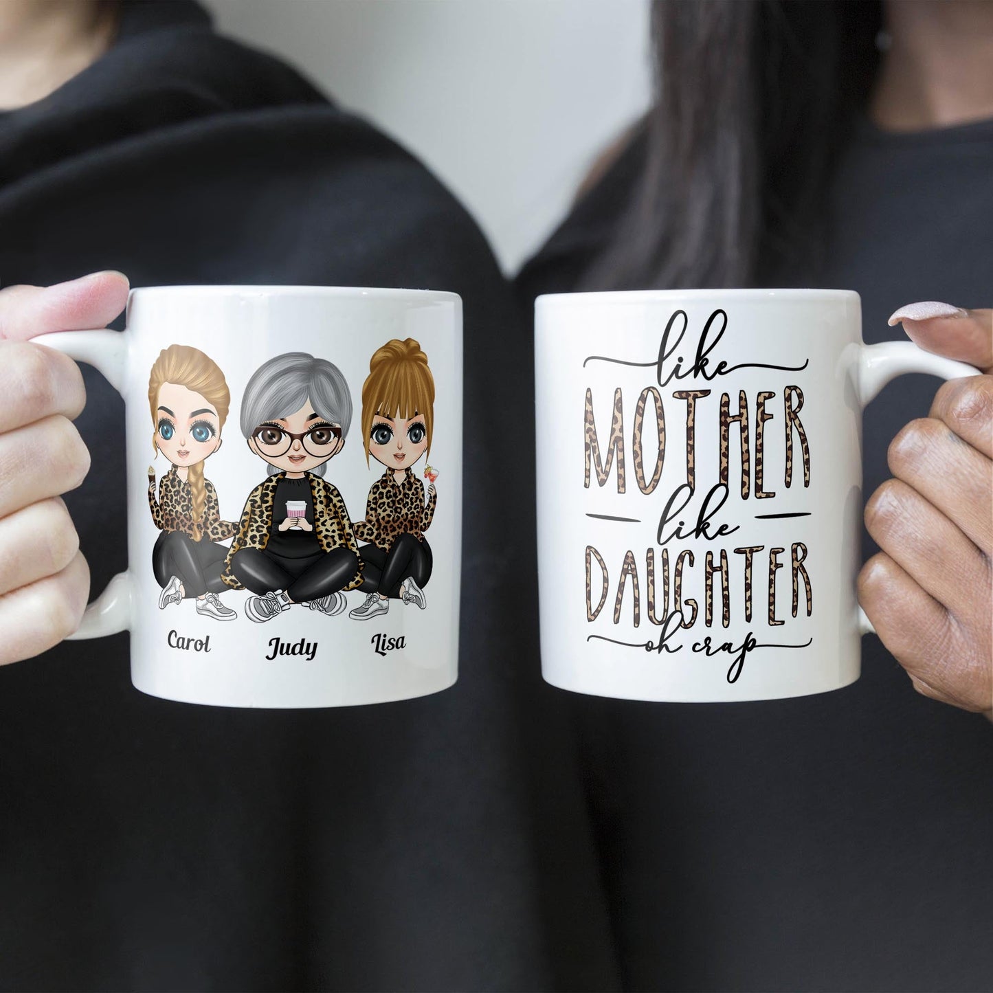 Like Mother Like Daughter Leopard Version - Personalized Mug  - Birthday Gift For Mother, Mom, Daughter - Leopard Chibi Girls