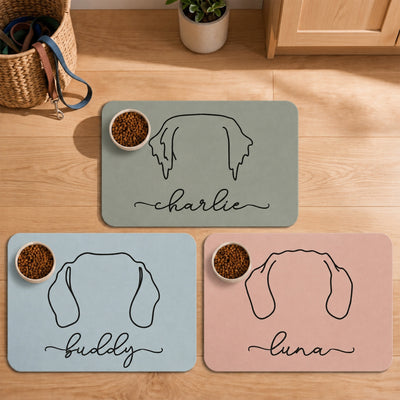 Line Art Dog Food Mat Floor Placemat For Dog Food Bowl - Personalized Pet Feeding Mat