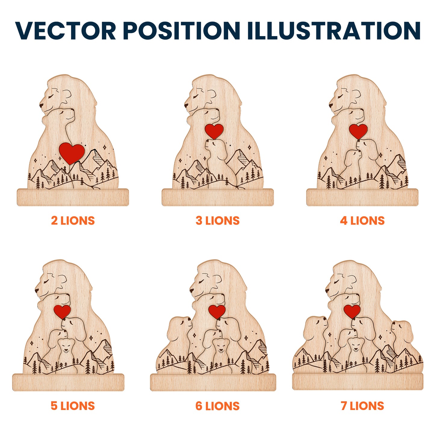 Lion Family New Version - Personalized Wooden Lion Family Puzzle