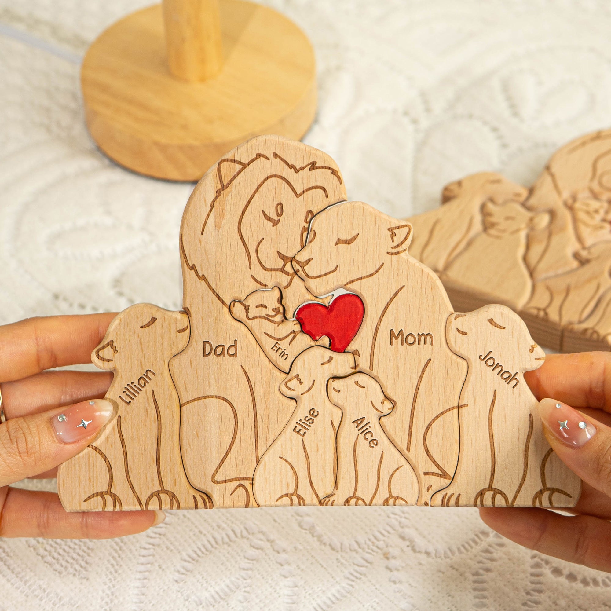 Lion Family - Personalized Wooden Lion Family Puzzle