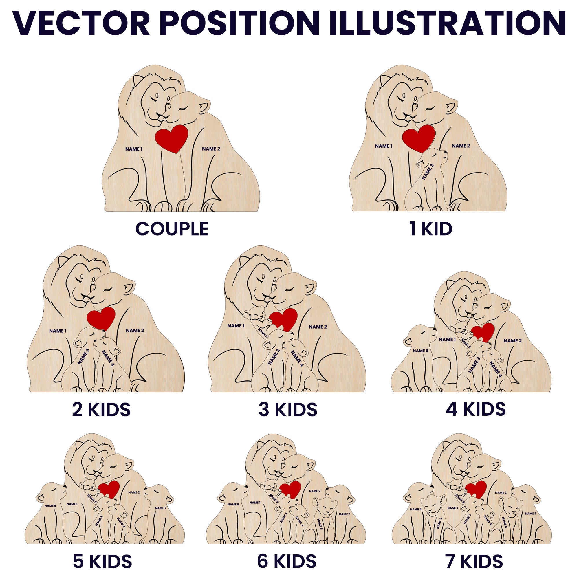 Lion Family - Personalized Wooden Lion Family Puzzle