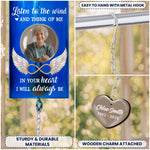 Listen To The Wind And Think Of Me Angel Wings - Personalized Photo Wine Bottle Wind Chime