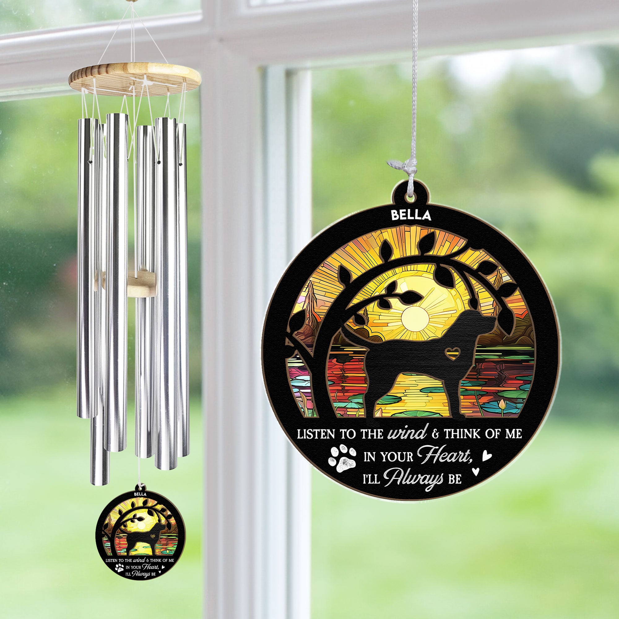 Listen To The Wind And Think Of Me - Personalized Suncatcher Wind Chimes