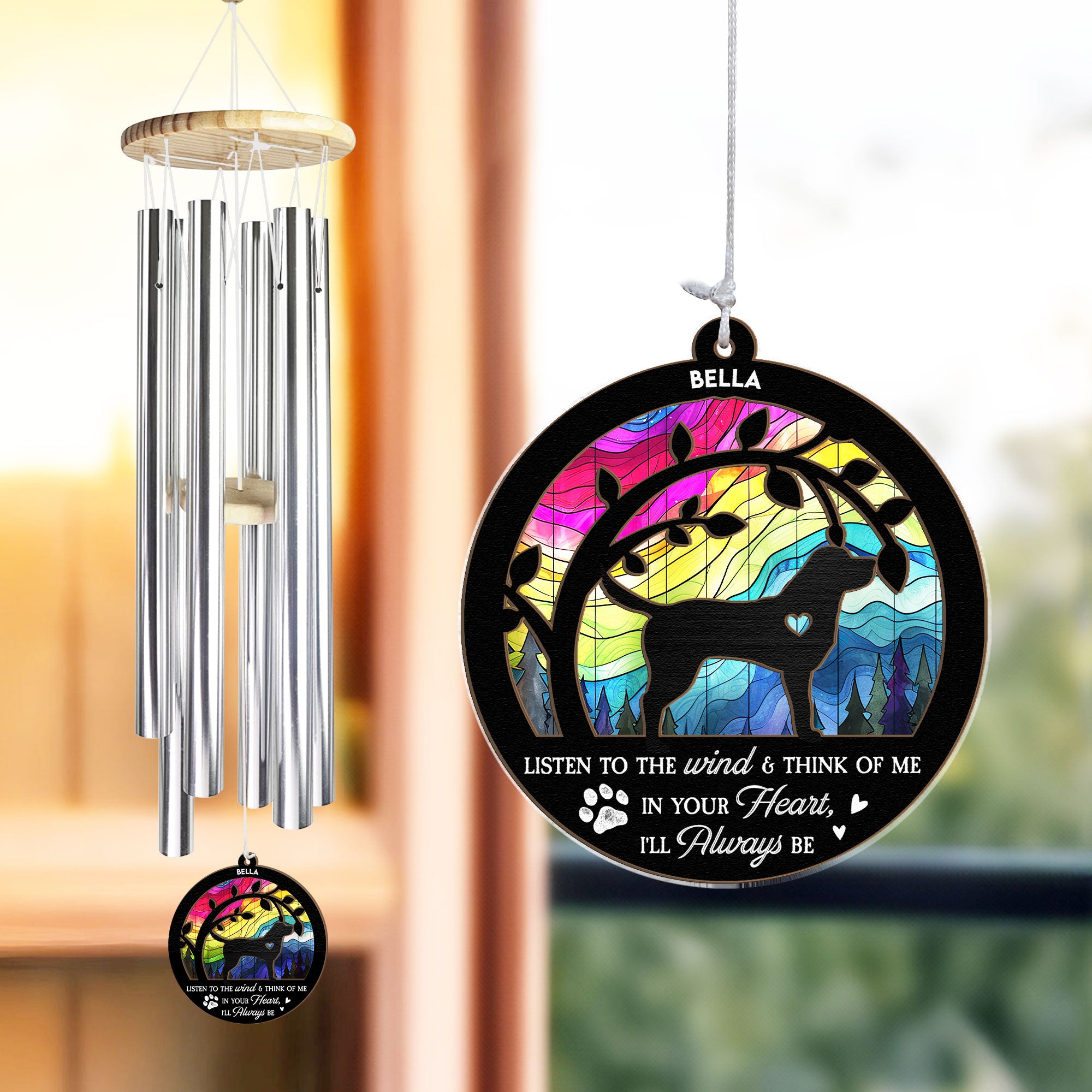 Listen To The Wind And Think Of Me - Personalized Suncatcher Wind Chimes