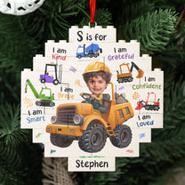 Little Kid Boy, Girl - Dream Job Contruction Truck - Custom Buildable Christmas Photo Ornament