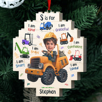 Little Kid Boy, Girl - Dream Job Contruction Truck - Custom Buildable Christmas Photo Ornament