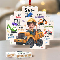 Little Kid Boy, Girl - Dream Job Contruction Truck - Custom Buildable Christmas Photo Ornament