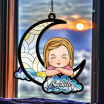 Little Kid On The Moon - Personalized Window Hanging Suncatcher Orrnament