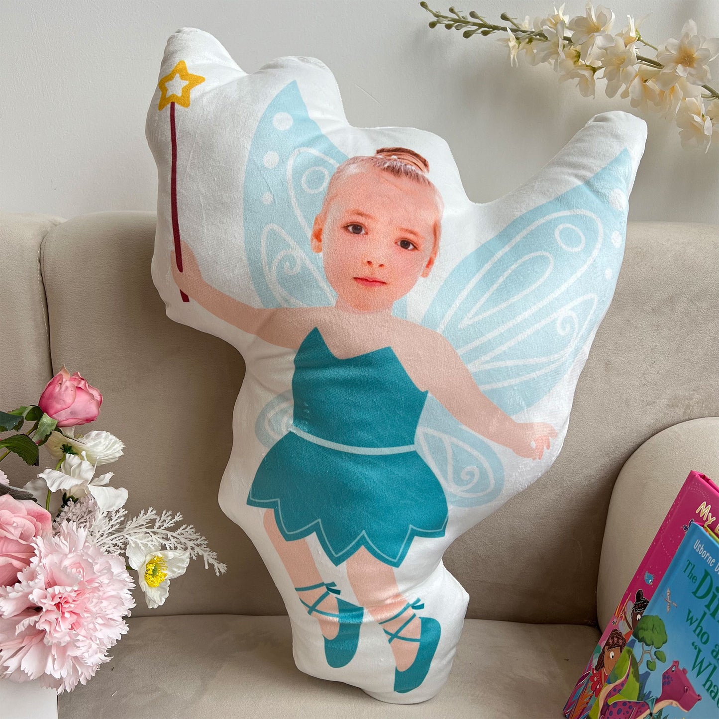 Little Kid Wearing Fairy Costume - Personalized Photo Custom Shaped Pillow