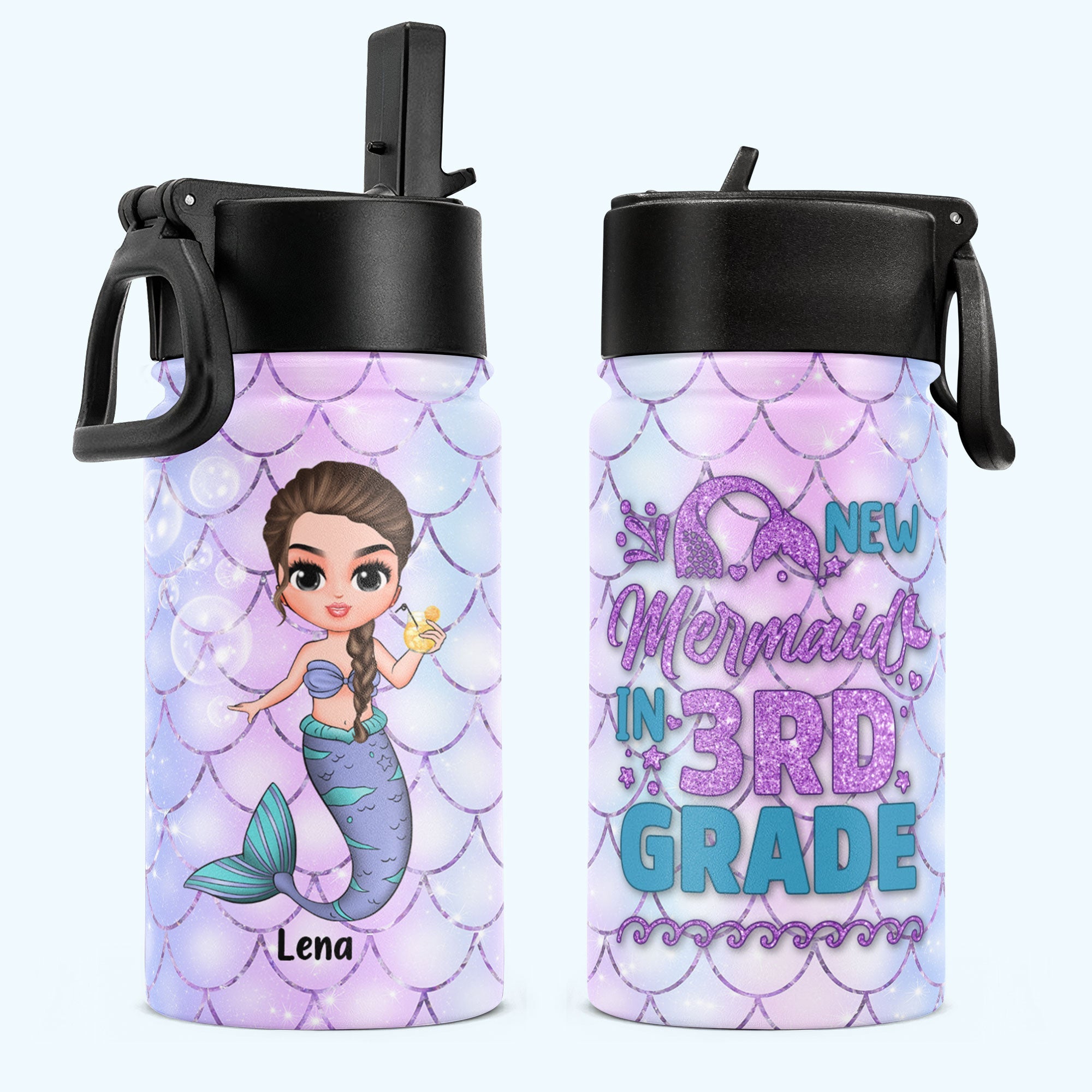 Little Mermaid In School - Personalized Kids Water Bottle With Straw L –  Macorner