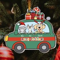 Little Pets On The Christmas Bus - Personalized Acrylic Ornament