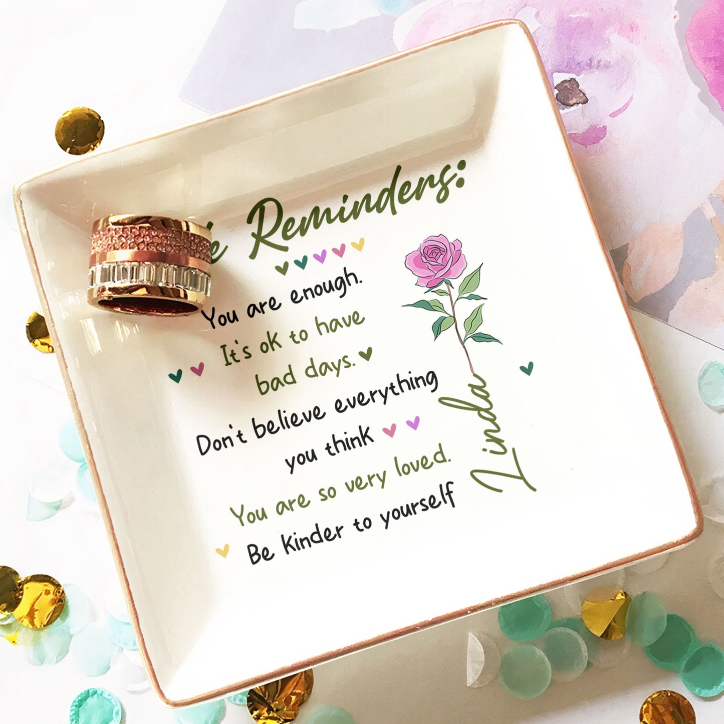 Little Reminders Birth Flower Gift For Daughter - Personalized Jewelry Dish