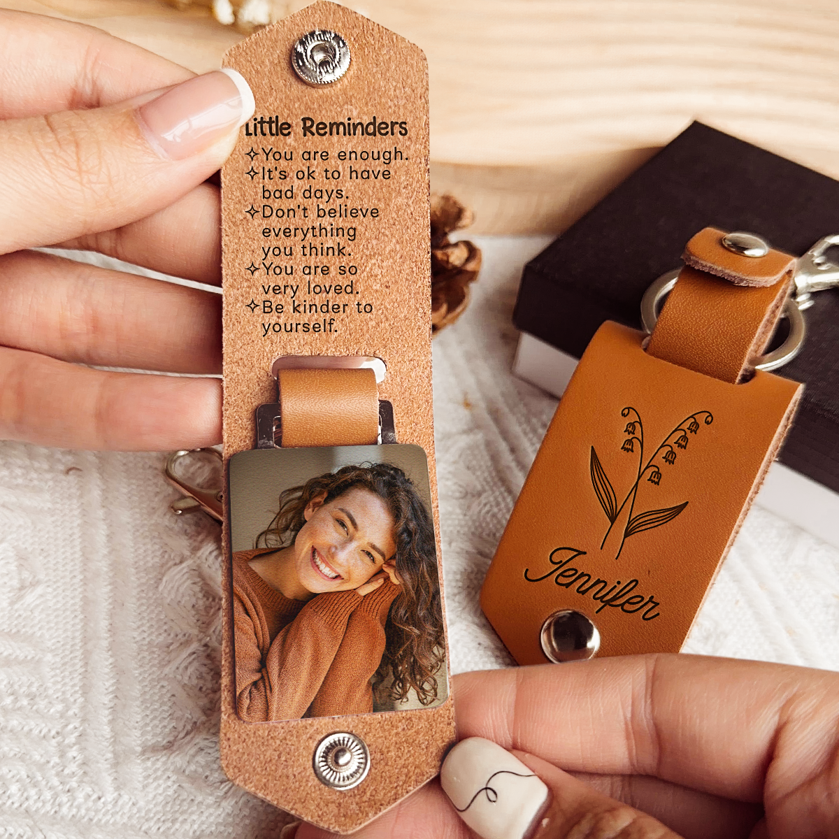 Little Reminders For Daughter Bffs Affirmations - Personalized Leather Photo Keychain