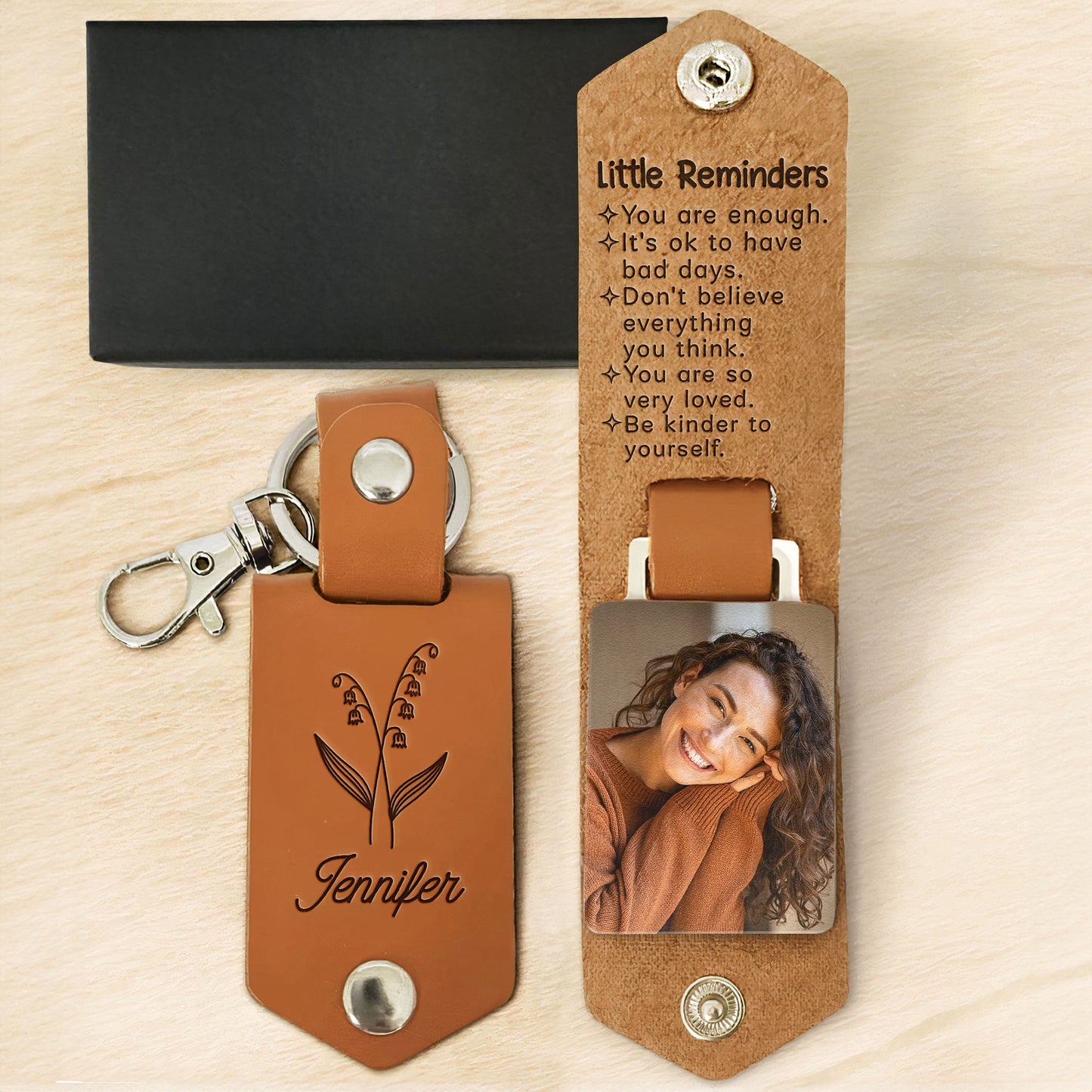 Little Reminders For Daughter Bffs Affirmations - Personalized Leather Photo Keychain