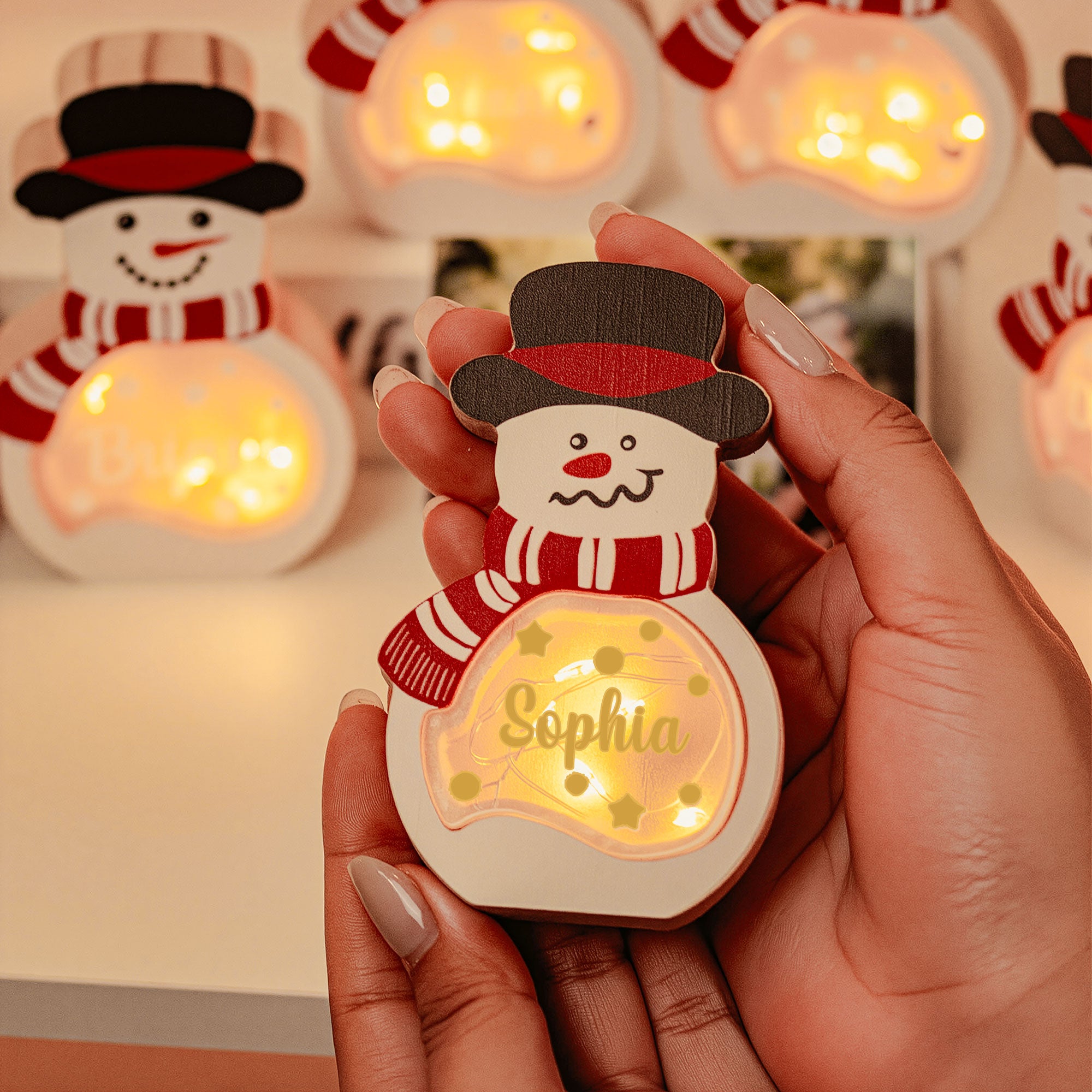 Little Snowmen - Personalized Lighted Wooden Snowman