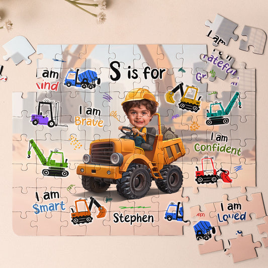 Little Boy Construction Truck - Board Game For Sons, Kids - Personalized Photo Jigsaw Puzzle