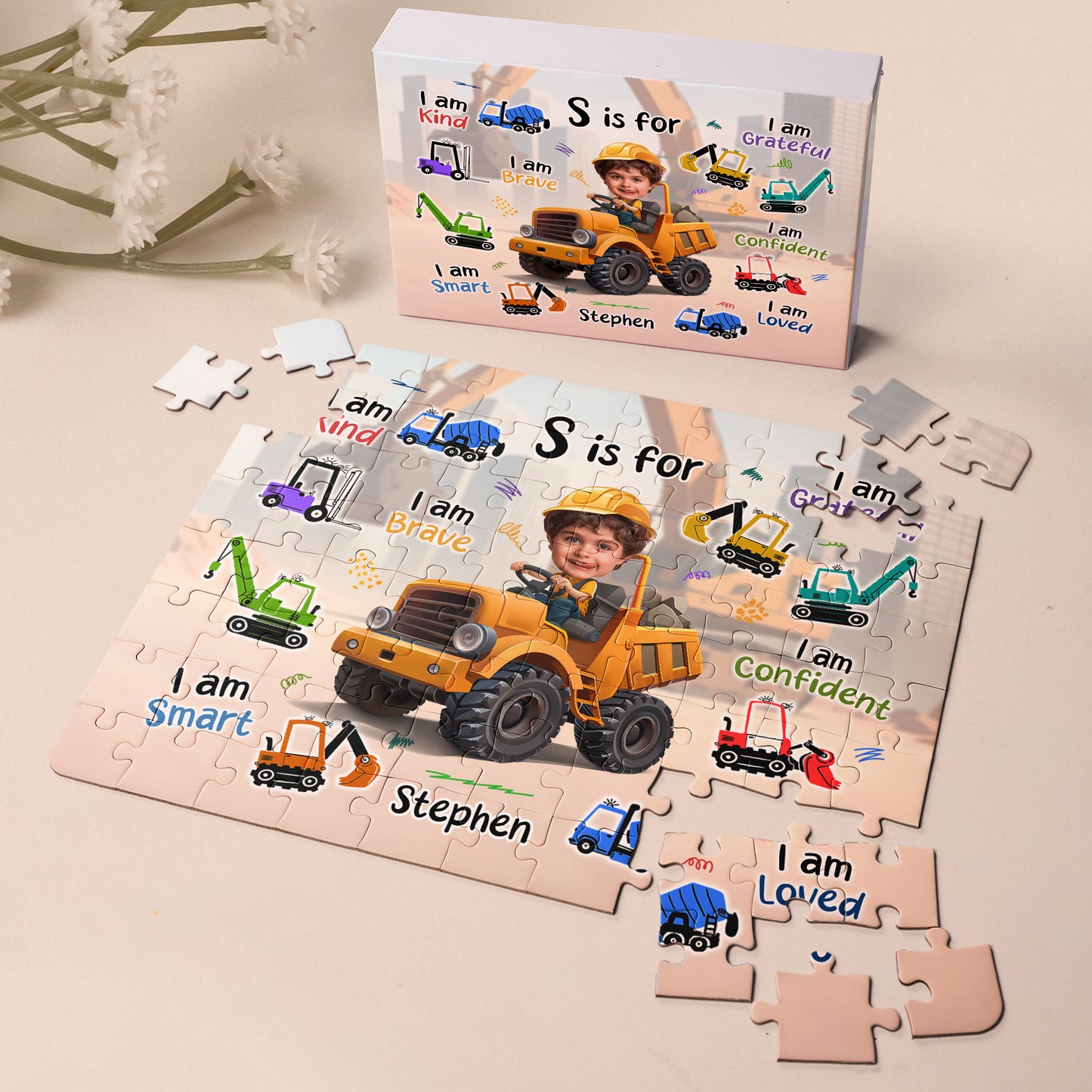 Little Boy Construction Truck - Board Game For Sons, Kids - Personalized Photo Jigsaw Puzzle