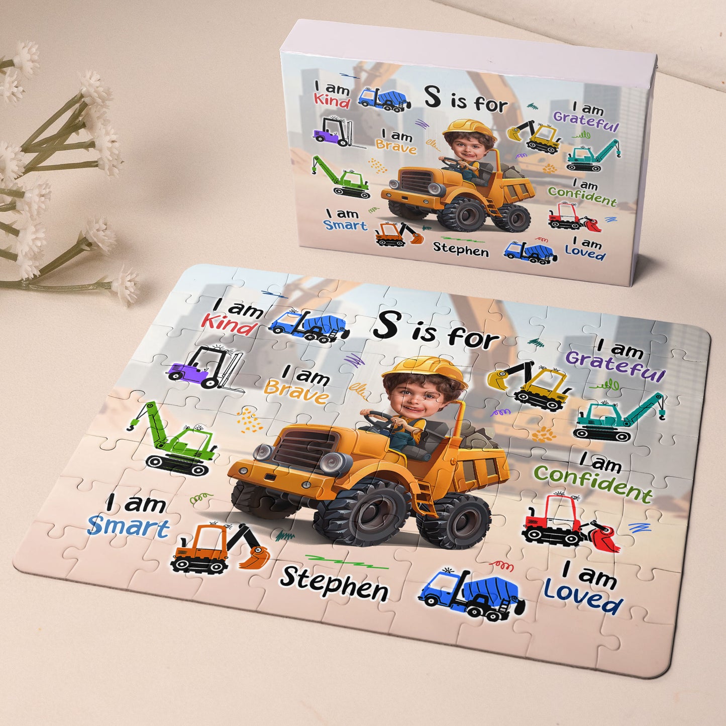 Little Boy Construction Truck - Board Game For Sons, Kids - Personalized Photo Jigsaw Puzzle