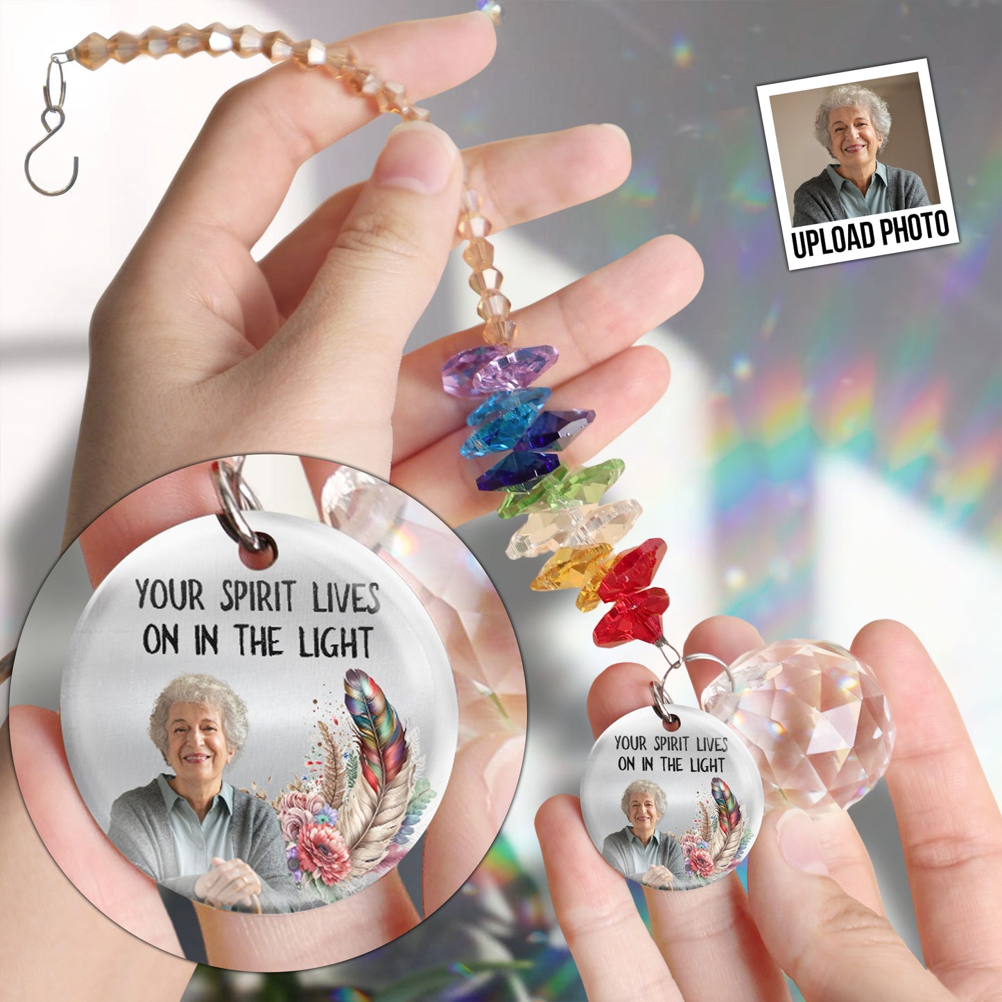 Lives On In The Light - Personalized Photo Ball Prism Suncatcher