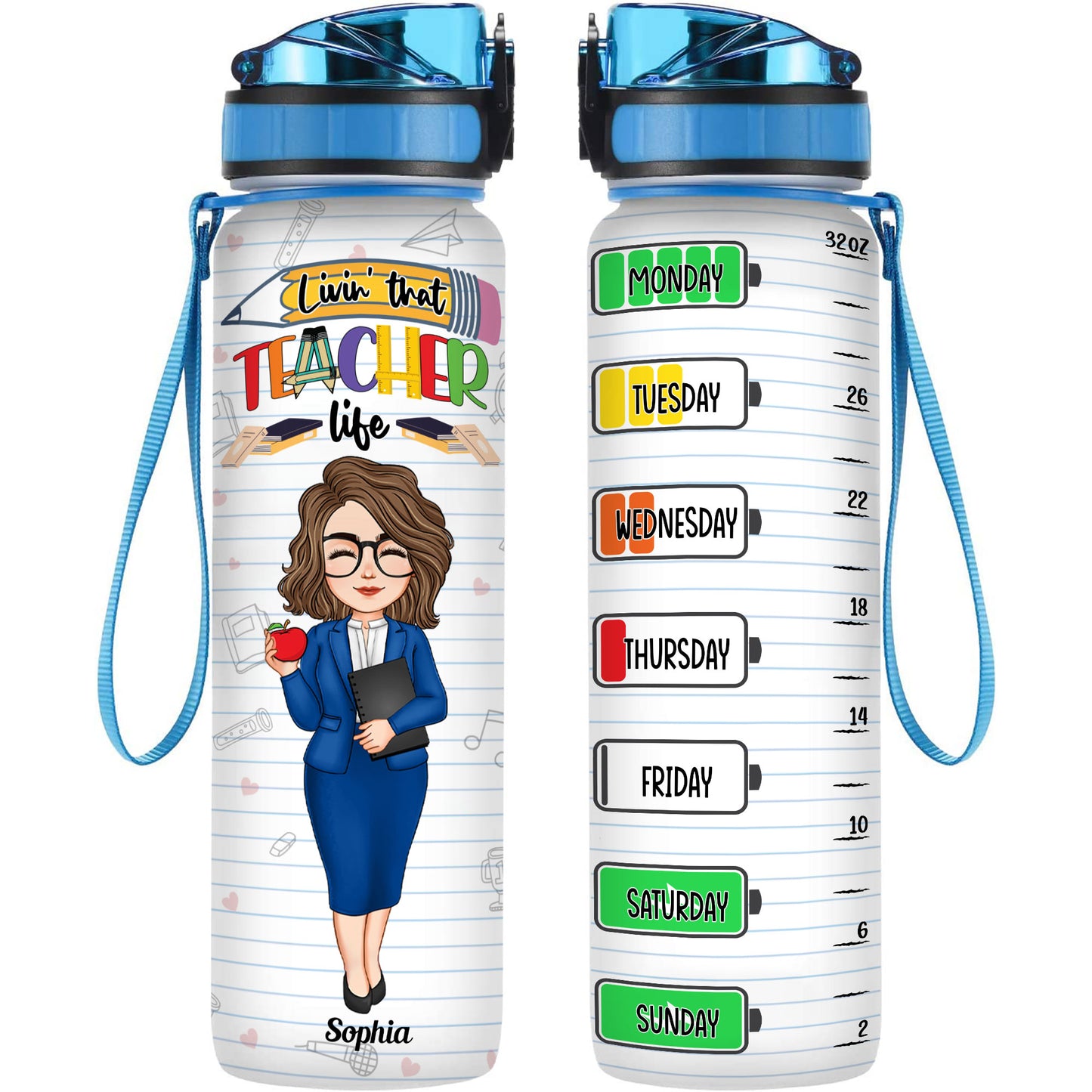 Livin' That Teacher Life - Personalized Water Tracker Bottle