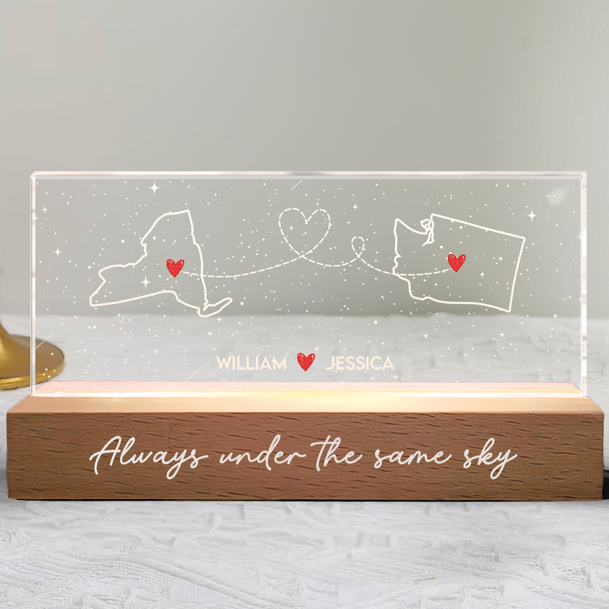 Long Distance But Always Under The Same Sky - Personalized LED Night Light