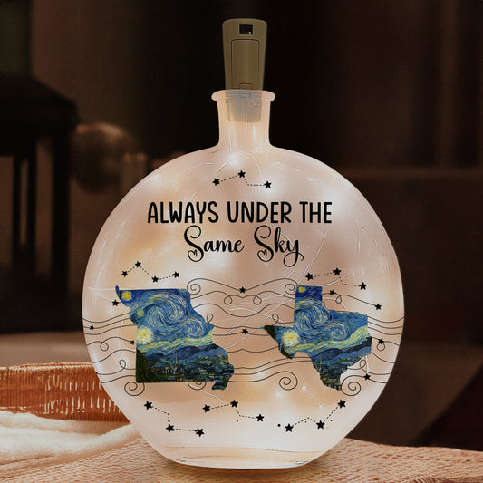 Long Distance Couple Friends Siblings Daughter - Custom Multi States - Personalized Round Flat Bottle Light