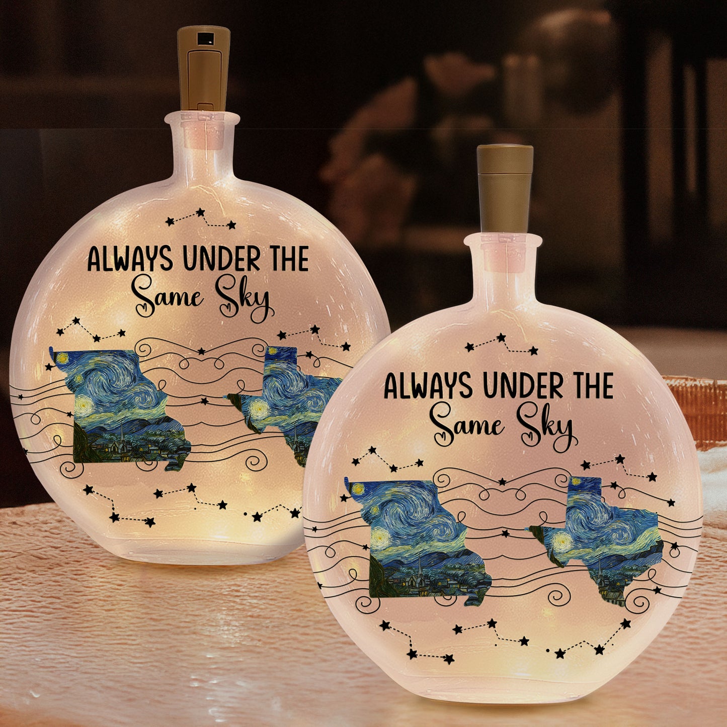 Long Distance Couple Friends Siblings Daughter - Custom Multi States - Personalized Round Flat Bottle Light