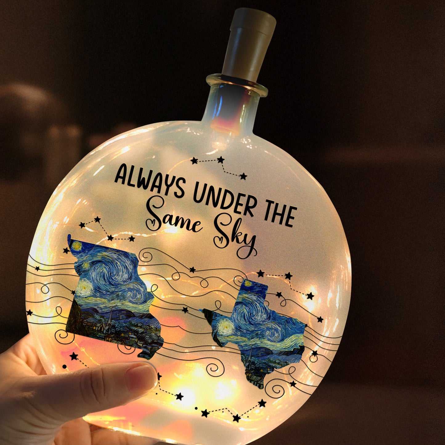 Long Distance Couple Friends Siblings Daughter - Custom Multi States - Personalized Round Flat Bottle Light