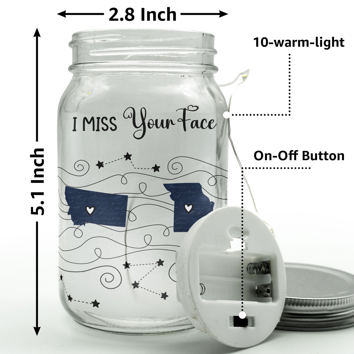 Long Distance Family Friends Siblings Daughter - Custom Multi States - Personalized Mason Jar Light