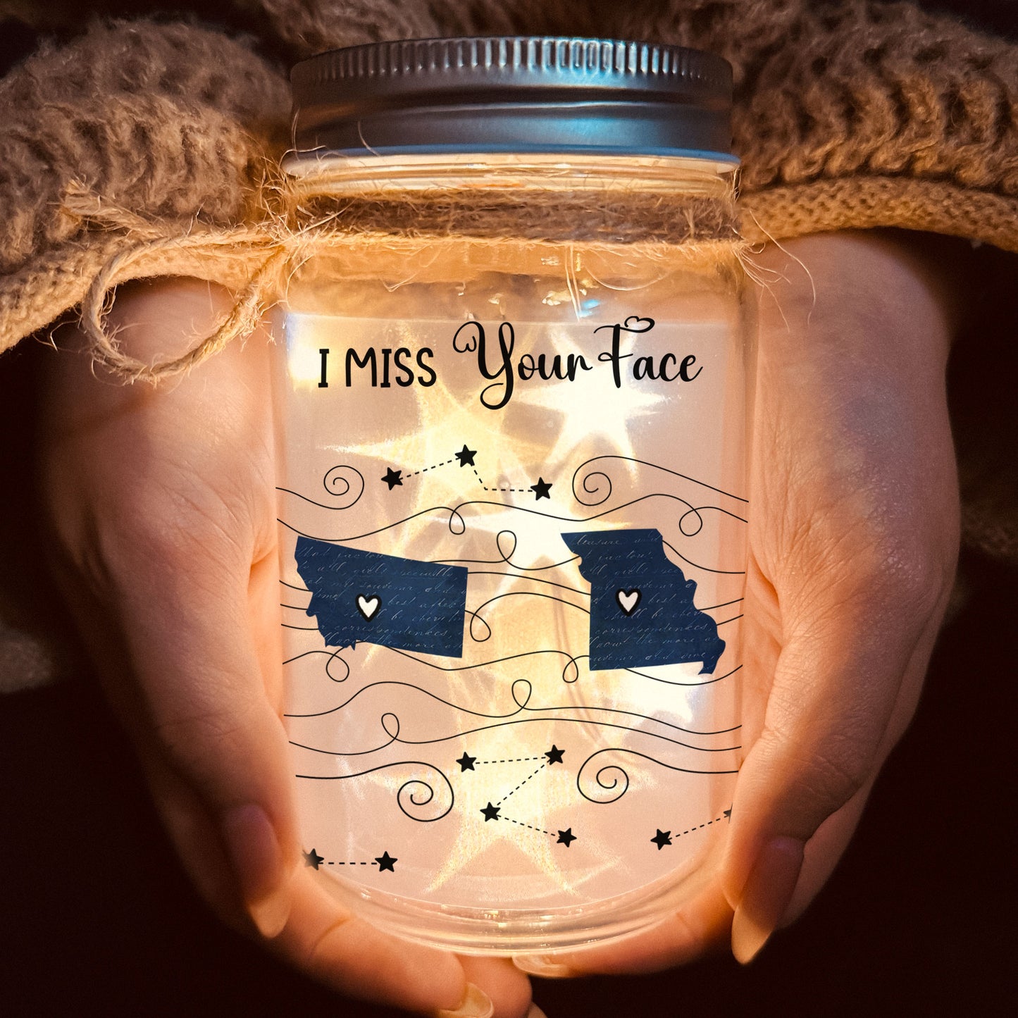 Long Distance Family Friends Siblings Daughter - Custom Multi States - Personalized Mason Jar Light