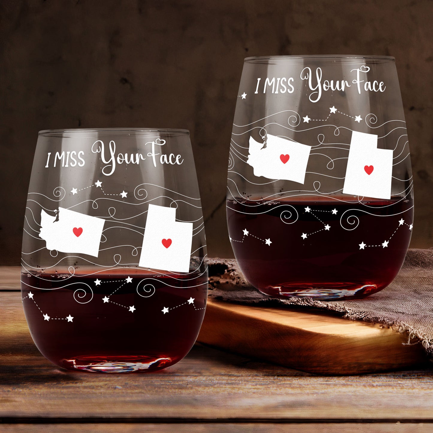 Long Distance Family Friends Siblings Daughter - Custom Multi States - Personalized Stemless Wine Glass