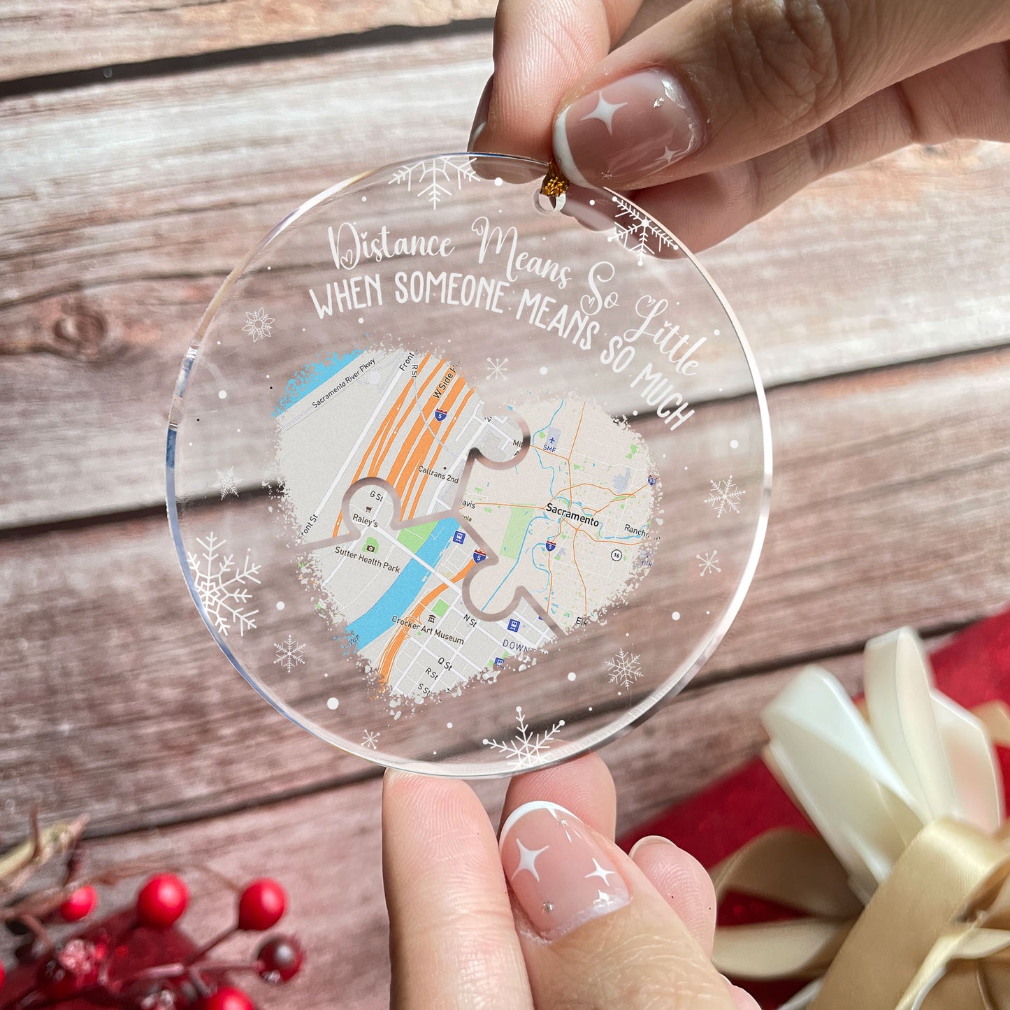 Long Distance Family, Friends, Couples - Custom Multi Print Map - Personalized Acrylic Ornament