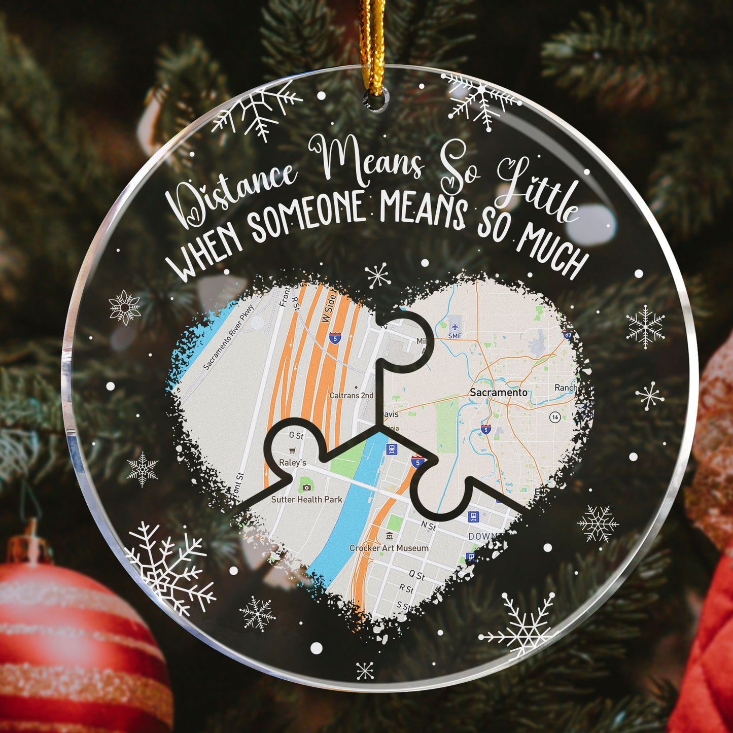 Long Distance Family, Friends, Couples - Custom Multi Print Map - Personalized Acrylic Ornament