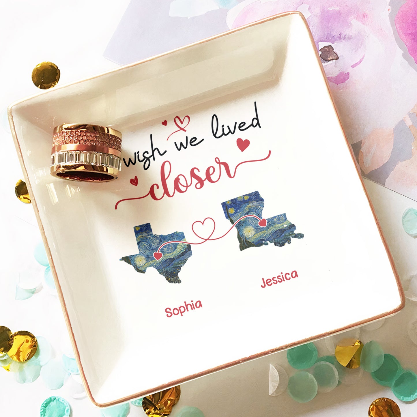 Long Distance Friendship I Wish We Lived Closer - Personalized Jewelry Dish