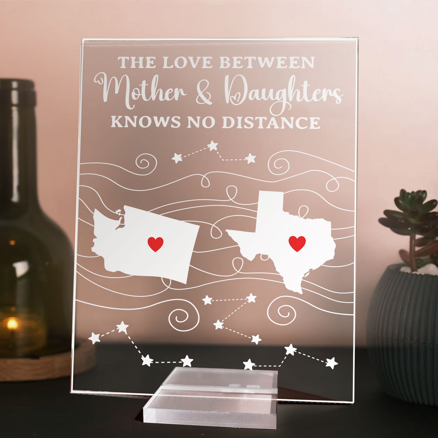 Long Distance Gift - Custom States - Gifts For Family, Mother Daughter, Couples, Friends - Personalized Acrylic Plaque