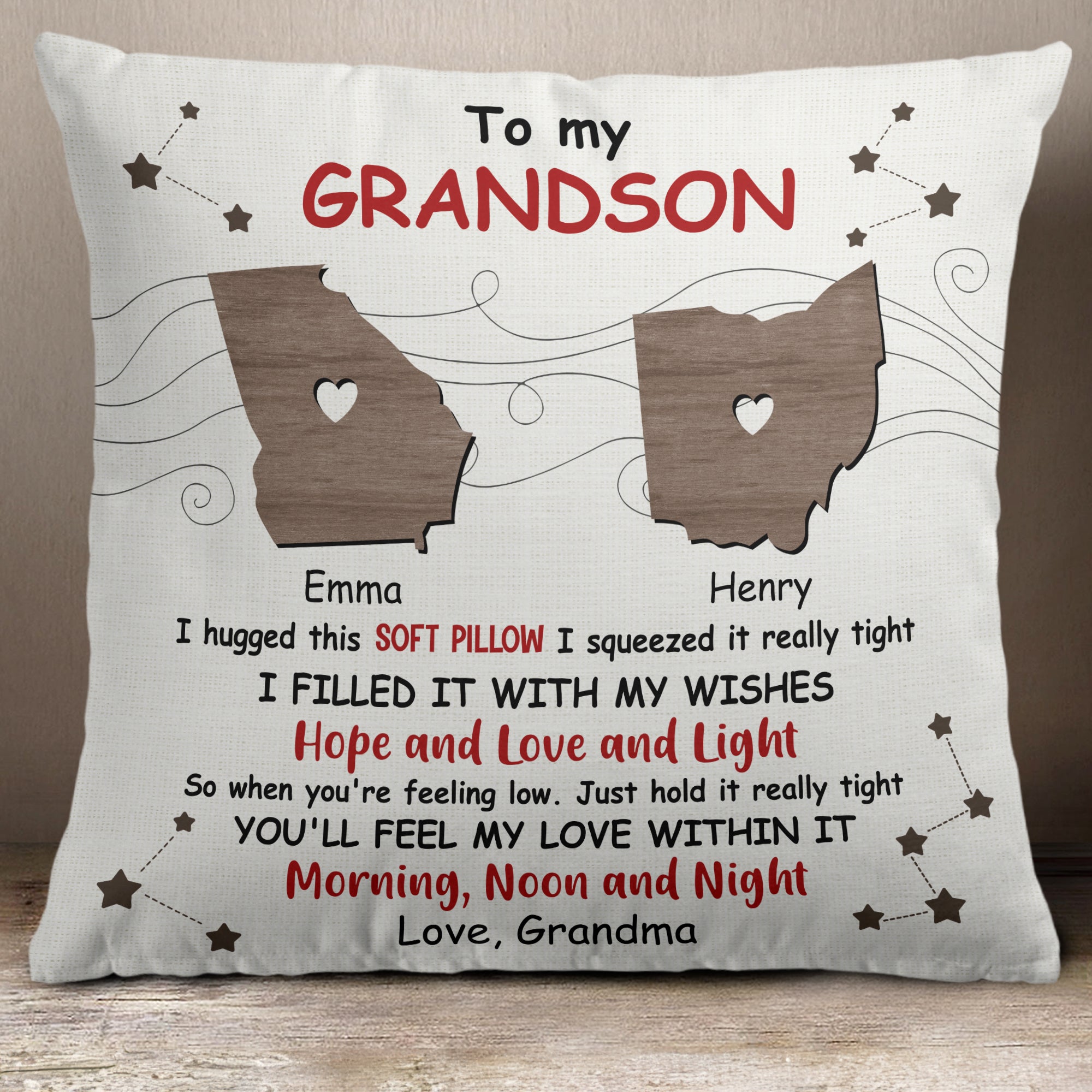 Long Distance Grandparent & Grandkids - Personalized Pillow (Insert Included)