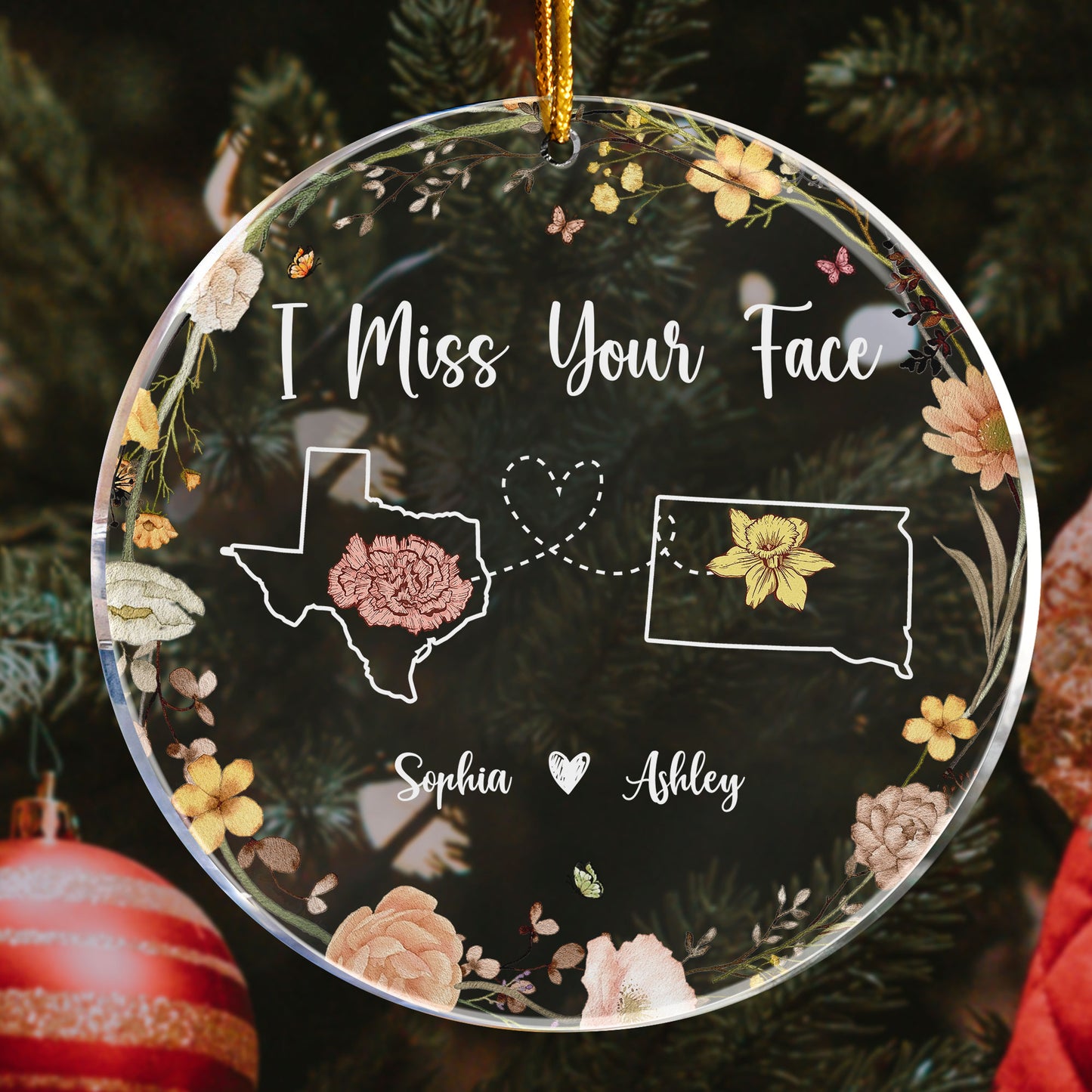 Long Distance I Miss Your Face - Personalized Acrylic Ornament