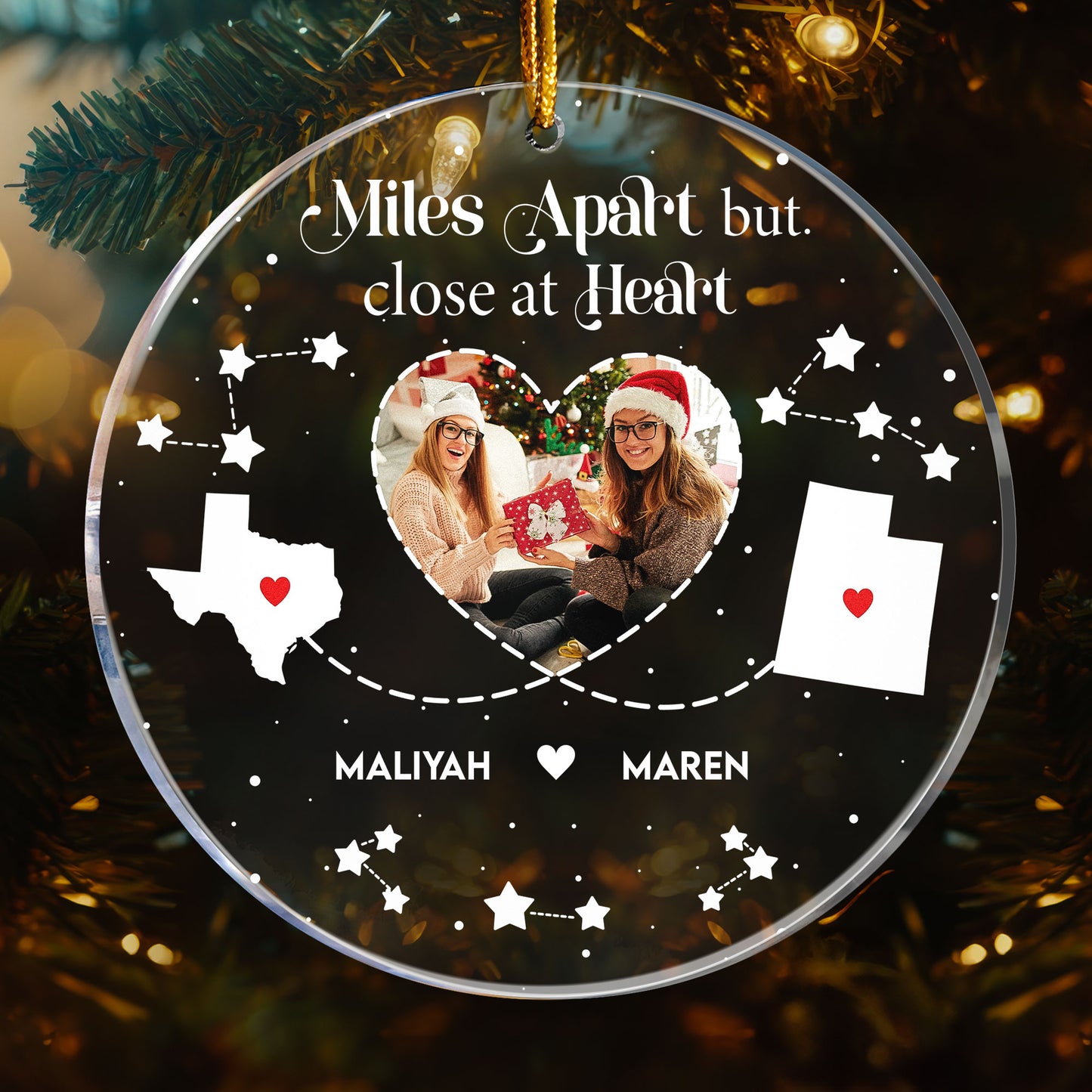 Long Distance Miles Apart Close At Heart - Personalized Acrylic Photo Ornament