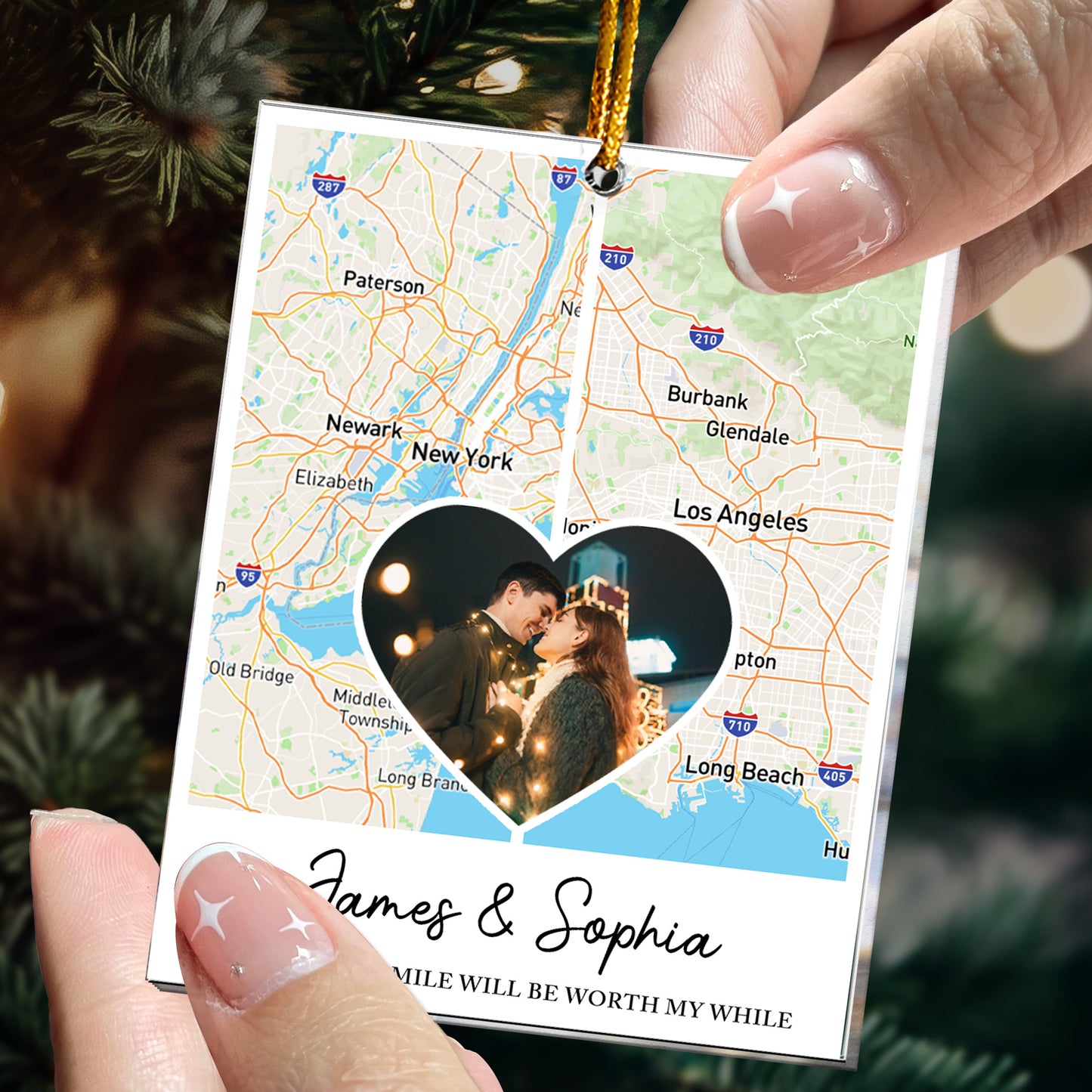 Long Distance Relationship Couple Gift - Personalized Acrylic Photo Ornament