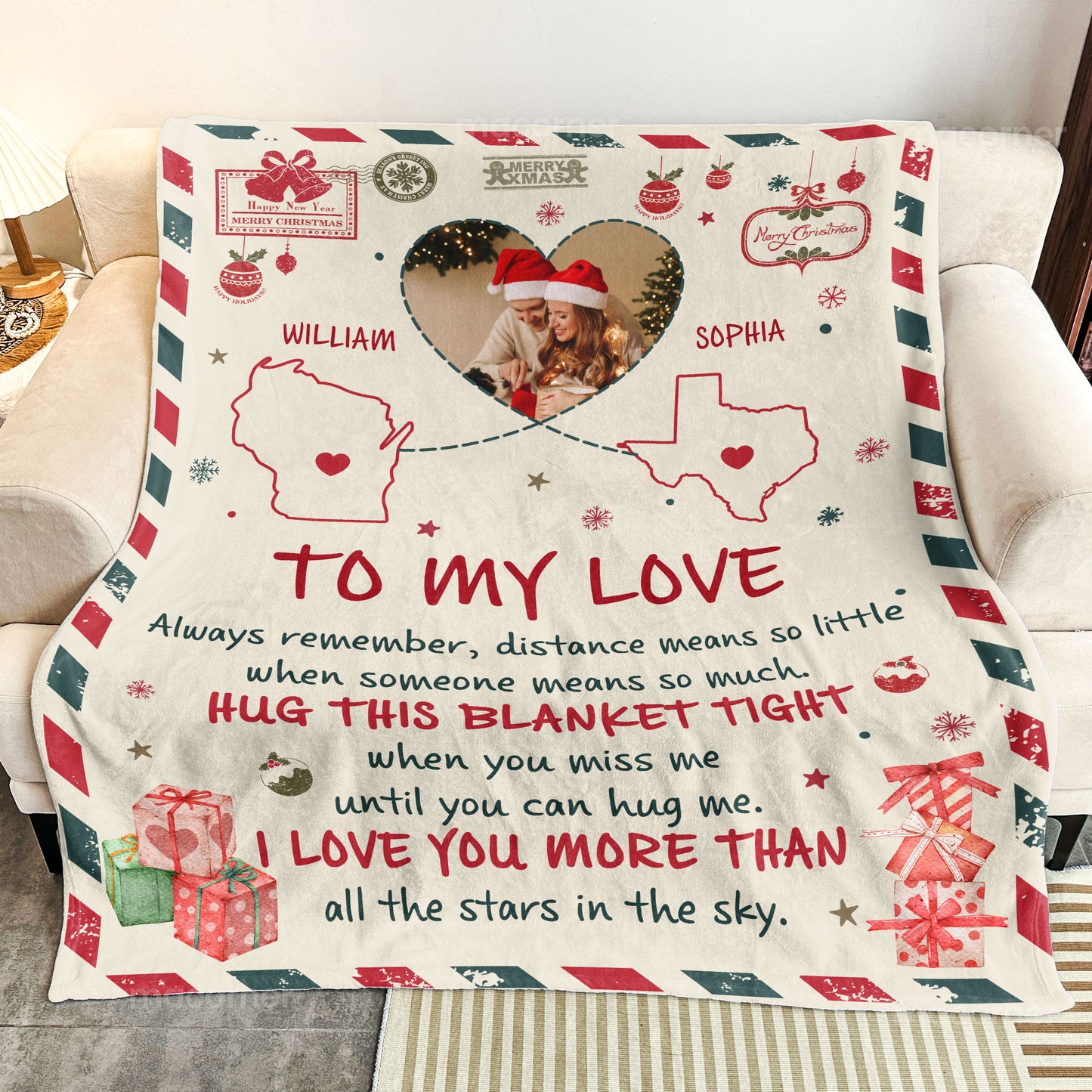 Long Distance Relationship Couple - Personalized Photo Blanket