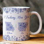 Long Distance Relationship I Miss You Toile De Jouy Custom States - Personalized Mug