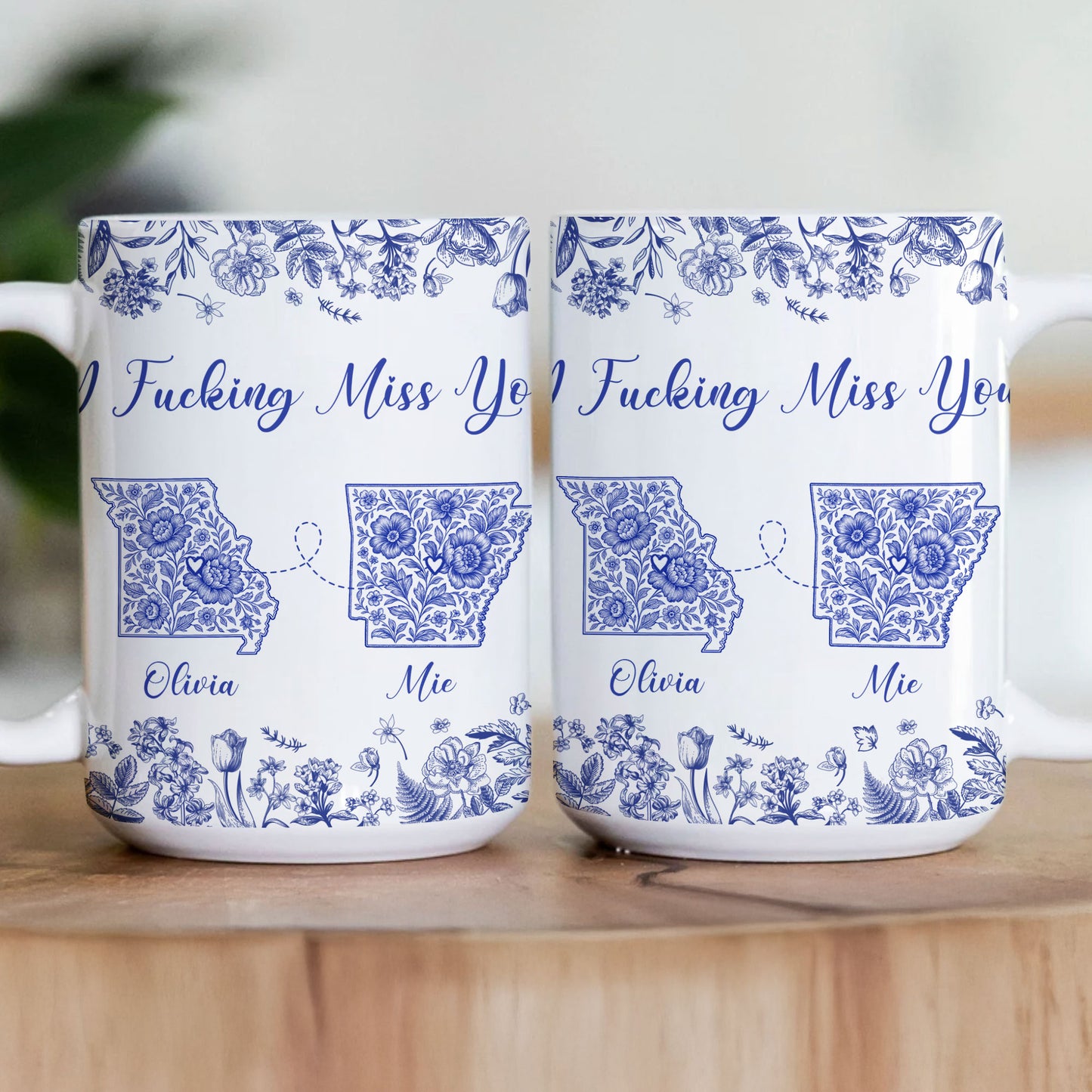 Long Distance Relationship I Miss You Toile De Jouy Custom States - Personalized Mug