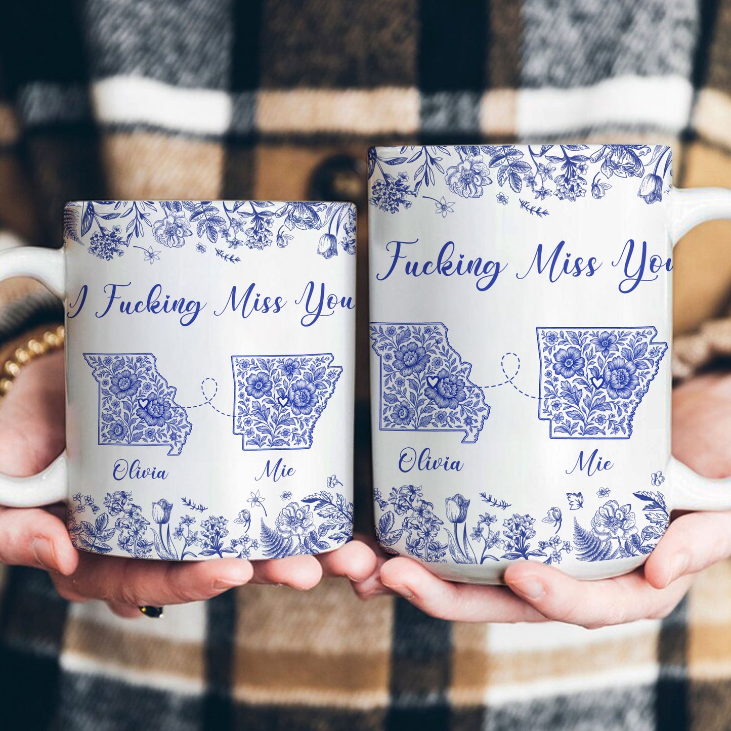 Long Distance Relationship I Miss You Toile De Jouy Custom States - Personalized Mug