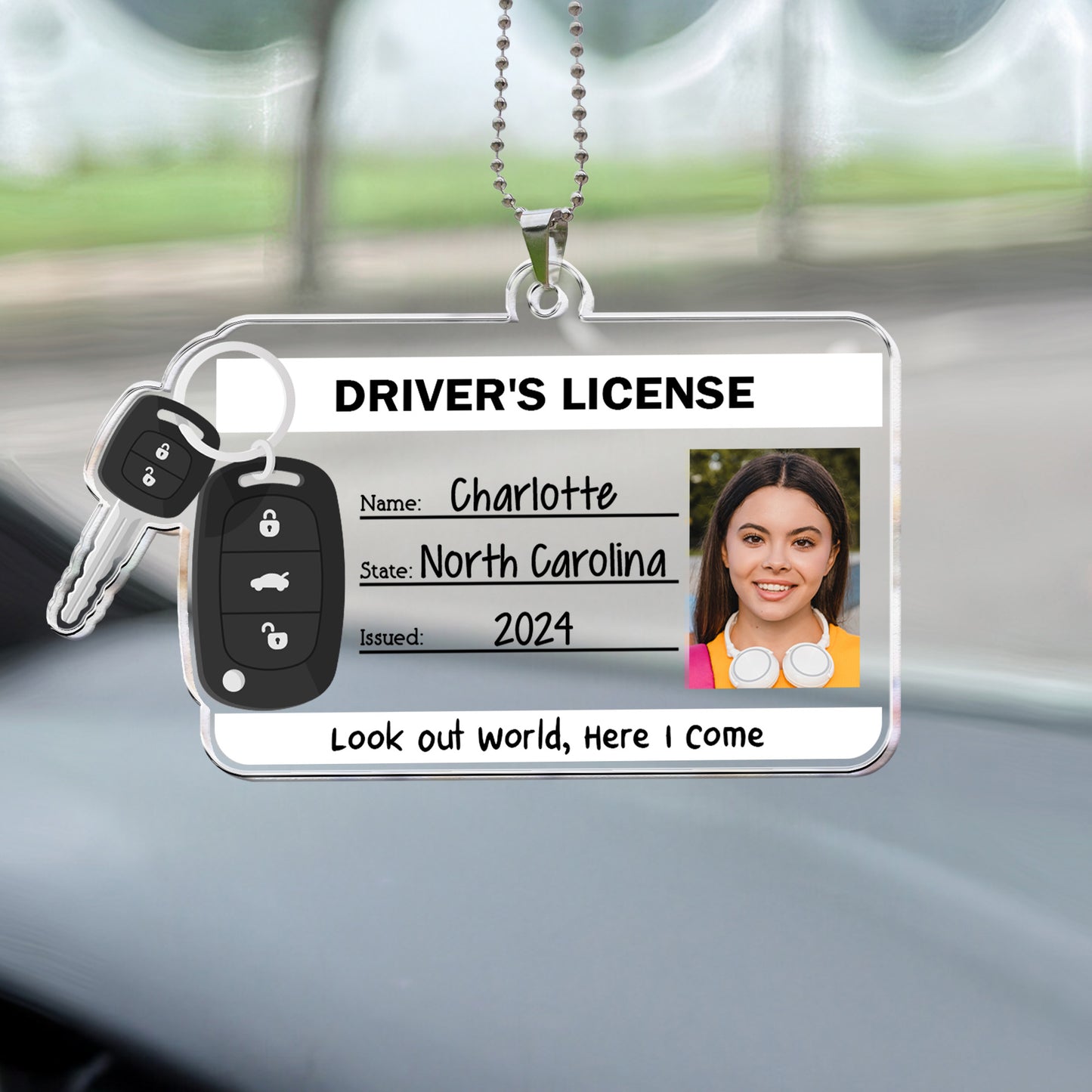 Look Out World, Here I Come - Personalized Photo Rear View Mirror Accessory