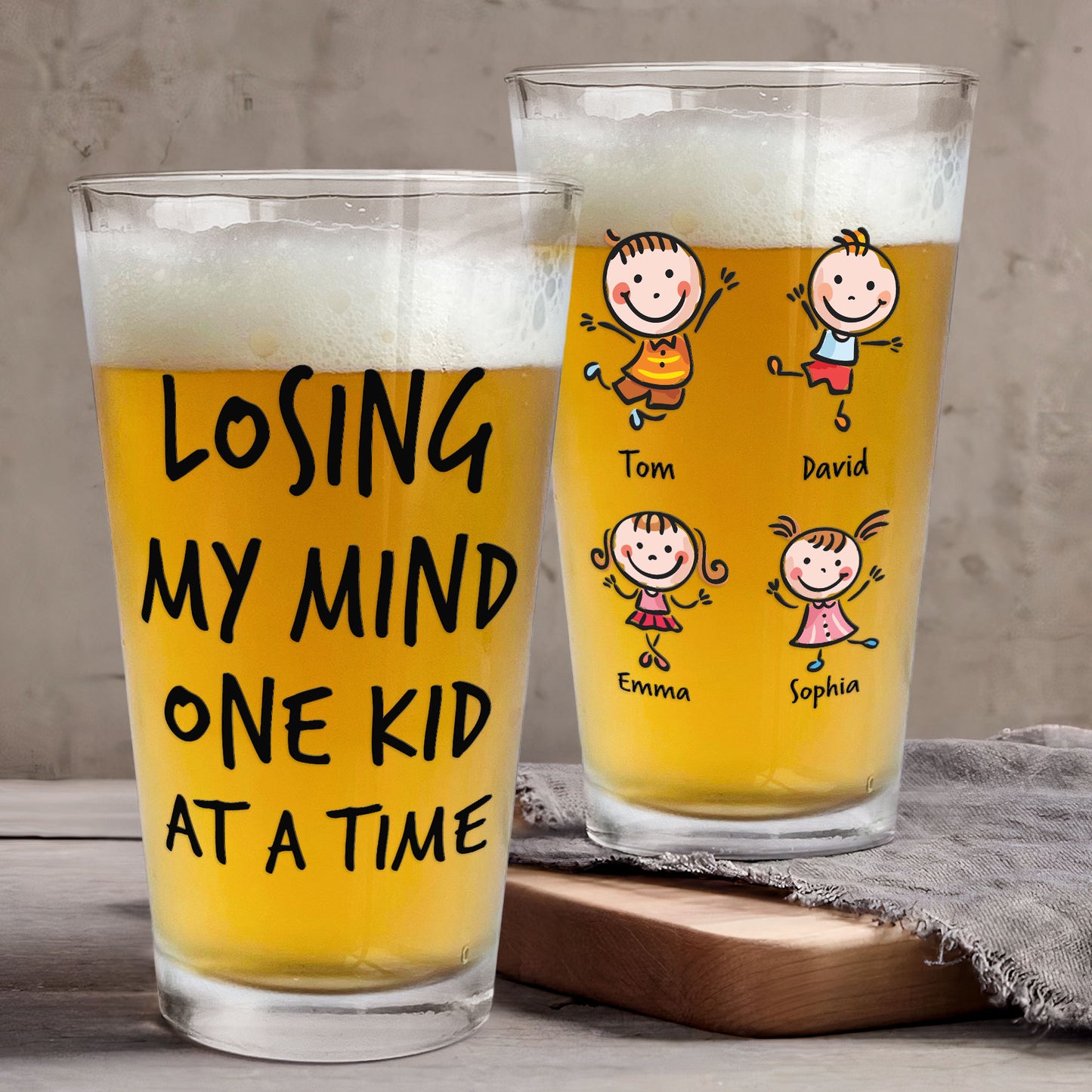 Losing My Mind One Kid At A Time - Personalized Beer Glass