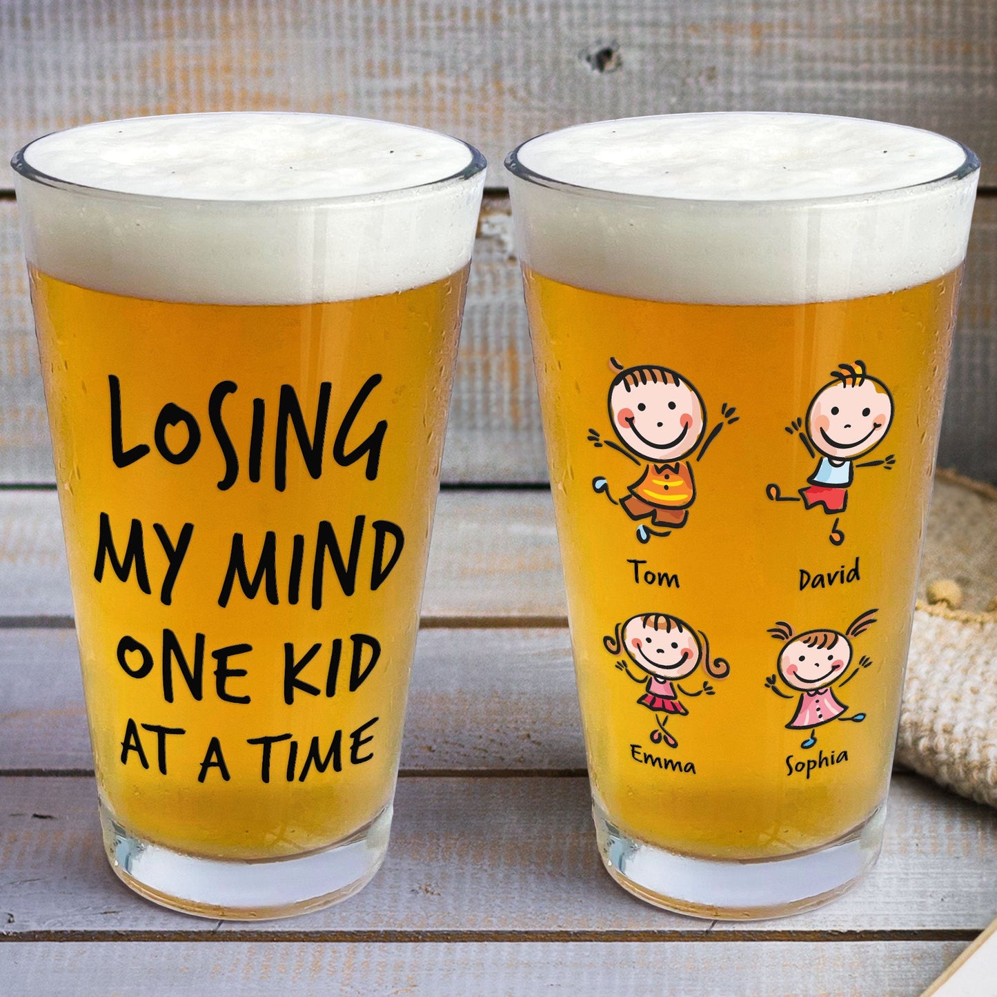 Losing My Mind One Kid At A Time - Personalized Beer Glass