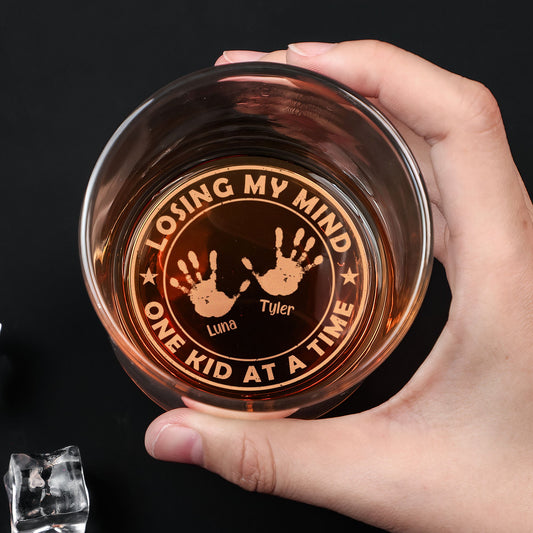 Losing My Mind One Kid At A Time - Personalized Engraved Whiskey Glass
